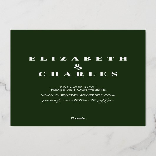 Pijnbomen Minimalistisch Elegant Bewaar de datum Folie Uitnodiging (Achterkant)