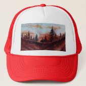 Pijnbomen op een bergrug bij zonsondergang trucker pet (Voorkant)
