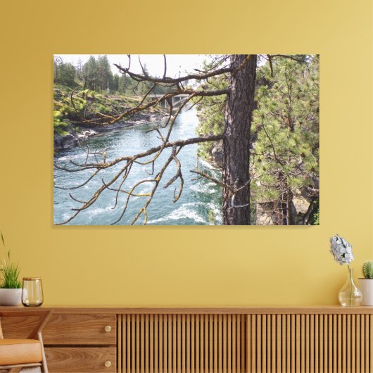 Pijnbomen, rivieren en oude brug Foto Canvas Afdruk (Insitu (Woonkamer))