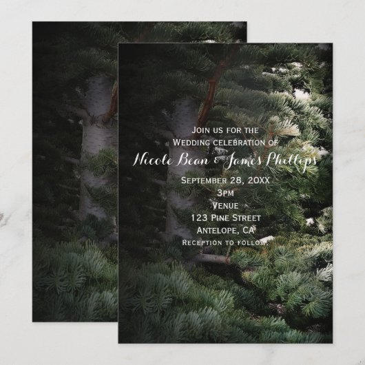 Pijnbomen Rustic Forest Bossen Wedding Invitations Kaart (Voorkant / Achterkant)