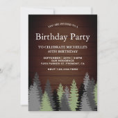 Pijnbomen rustiek hout winter verjaardagsfeestje kaart (Voorkant)