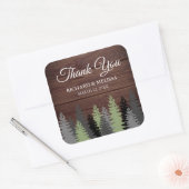 Pijnbomen rustieke hout winter bruiloft dank u vierkante sticker (Envelop)