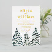 Pijnbomen Sneeuw Winter Kerstvakantie bruiloft Folie Uitnodiging (Staand Voorkant)