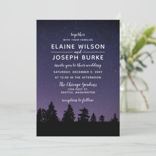 pijnbomen sneeuwwinter bruiloft kaart (Staand voorkant)