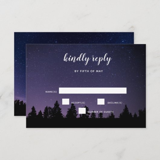 pijnbomen sneeuwwinter bruiloft RSVP kaartje (Voorkant / Achterkant)