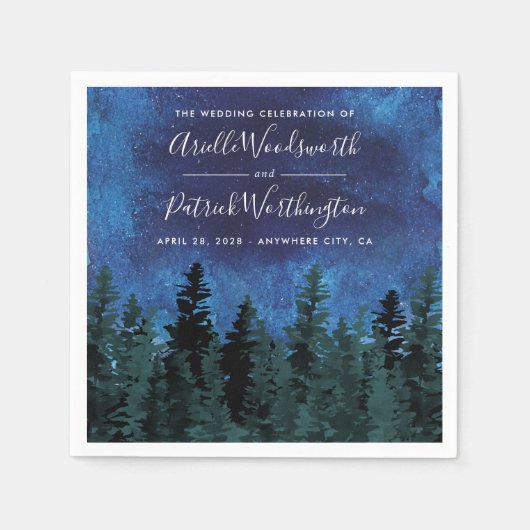 Pijnbomen Waterverf rustieke bruiloft servetten (Voorkant)
