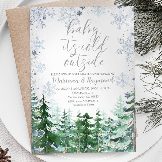 Pijnbomen Winter Baby shower Invite Kaart