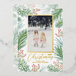 Pijnboom Bessen Kerst Foto Folie Feestdagenkaart