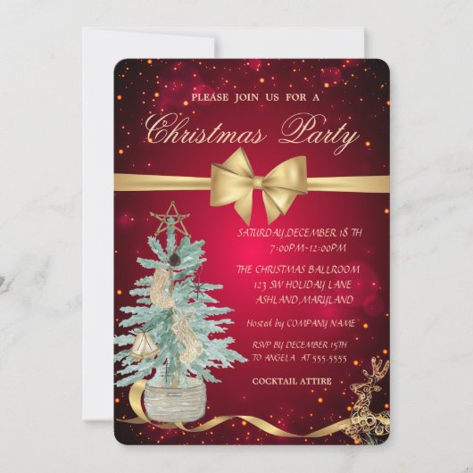 Pijnboom, Bow, rendierkerstfeest Kaart (Voorkant)