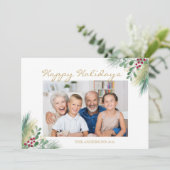 Pijnboom En Bessen Foto Prettig Kerstfeest Feestdagenkaart (Staand voorkant)