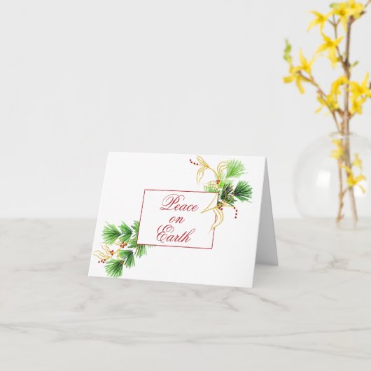 Pijnboom en Gouden Bladgroen met Bessen Kerst Kaar Kaart (Gele Bloem)