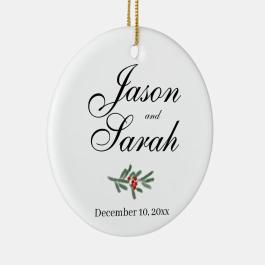 Pijnboom en veenbes | De datum opslaan Keramisch Ornament (Rechts)