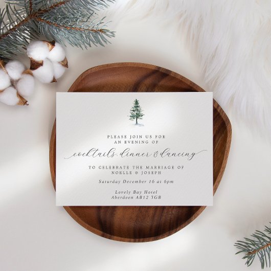 Pijnboom kalligrafie bruiloft receptie kaart