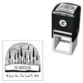 Pijnboom Landschap Handgetekend Familie Retouradre Zelfinktende Stempel (In situ)