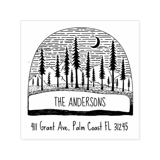 Pijnboom Landschap Handgetekend Familie Retouradre Zelfinktende Stempel (Design)