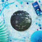 Pijnboom & Lichten Winter Nacht Bos Bruiloft Papieren Bordje (Feest)