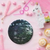 Pijnboom & Lichten Winter Nacht Bos Bruiloft Papieren Bordje (Feest)