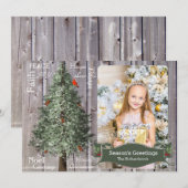 Pijnboom met kardinaal rustieke kerstfoto feestdagenkaart (Voorkant / Achterkant)