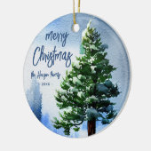 Pijnboom met sneeuwWaterverf die Kerstmis schilder Keramisch Ornament (Links)