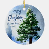 Pijnboom met sneeuwWaterverf die Kerstmis schilder Keramisch Ornament (Achterkant)