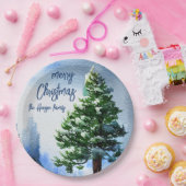 Pijnboom met sneeuwWaterverf die Kerstmis schilder Papieren Bordje (Feest)