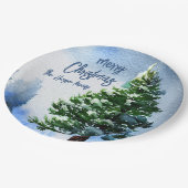 Pijnboom met sneeuwWaterverf die Kerstmis schilder Papieren Bordje (Gekanteld)
