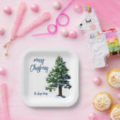 Pijnboom met sneeuwWaterverf die Kerstmis schilder Papieren Bordje (Feest)