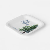 Pijnboom met sneeuwWaterverf die Kerstmis schilder Papieren Bordje (Gebogen)