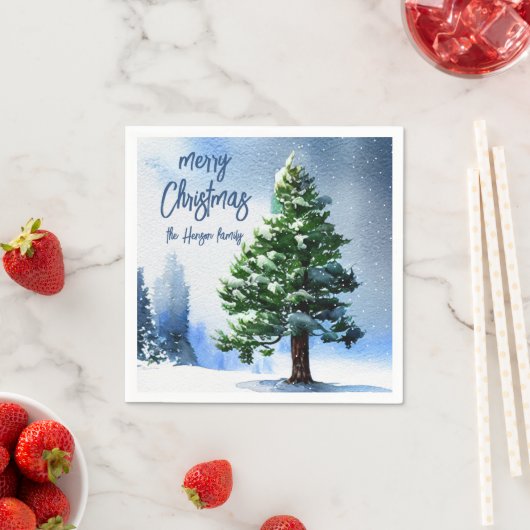 Pijnboom met sneeuwWaterverf die Kerstmis schilder Servet (Insitu)