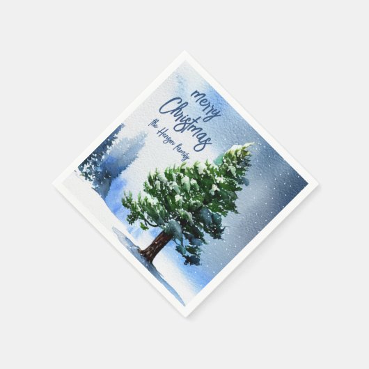 Pijnboom met sneeuwWaterverf die Kerstmis schilder Servet (Hoek)