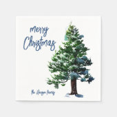Pijnboom met sneeuwWaterverf die Kerstmis schilder Servet (Voorkant)