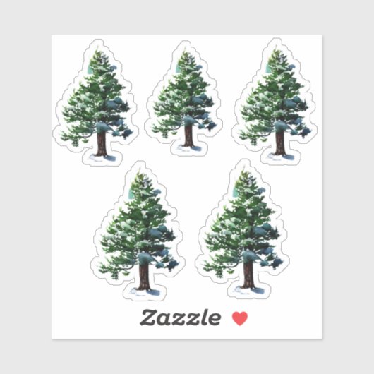 Pijnboom met sneeuwWaterverf die Kerstmis schilder Sticker (Vel)