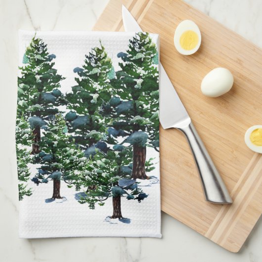 Pijnboom met sneeuwWaterverf die Kerstmis schilder Theedoek (Quarter Fold)