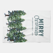 Pijnboom met sneeuwWaterverf die Kerstmis schilder Theedoek (Horizontaal)