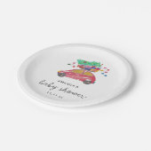 Pijnboom op rode auto Baby shower Papieren Bordje (Gekanteld)