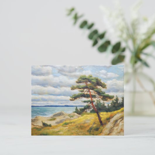 Pijnboom op zandduin op Baltisch zee. olieverfschi Briefkaart (Staand voorkant)