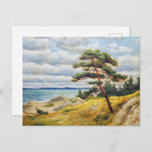 Pijnboom op zandduin op Baltisch zee. olieverfschi Briefkaart (Voorkant / Achterkant)