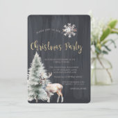 Pijnboom, rendier, sneeuwvlok zwart Kerstmis Kaart (Staand voorkant)