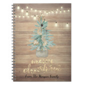 Pijnboom, String Lights, Wood Kerstmis Notitieboek (Voorkant)