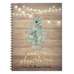 Pijnboom, String Lights, Wood Kerstmis Notitieboek