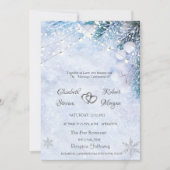 Pijnboom takken, Sneeuw String Lights Bruiloft Kaart (Voorkant)