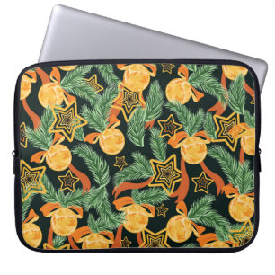Pijnboombladeren, sterren: feestelijk patroon laptop sleeve