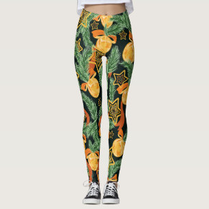 Pijnboombladeren, sterren: feestelijk patroon leggings