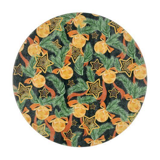 Pijnboombladeren, sterren: feestelijk patroon snijplank (Voorkant)