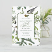 Pijnboombladeren vogel baby shower kaart (Staand voorkant)