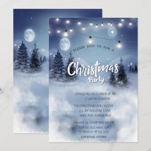 Pijnboombos, landschap, kerstfeest met licht kaart (Voorkant / Achterkant)