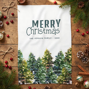 Pijnboombos met sneeuwWaterverf kerst Theedoek