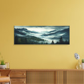 Pijnboombos op berg nevelige mist bedekt canvas afdruk (Insitu (Woonkamer))