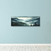 Pijnboombos op berg nevelige mist bedekt canvas afdruk (Insitu (Houten vloer))