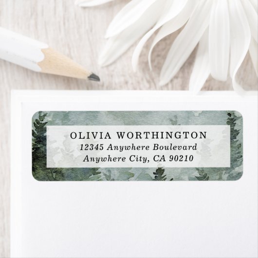 Pijnboombos Rustische Waterverf Therew Wedding Etiket (Insitu)